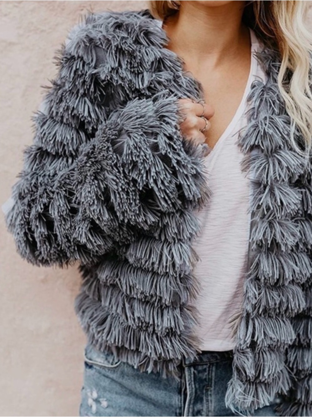 Fantastic Fawn Gray Shaggy Faux-Fur Teddy Jacket